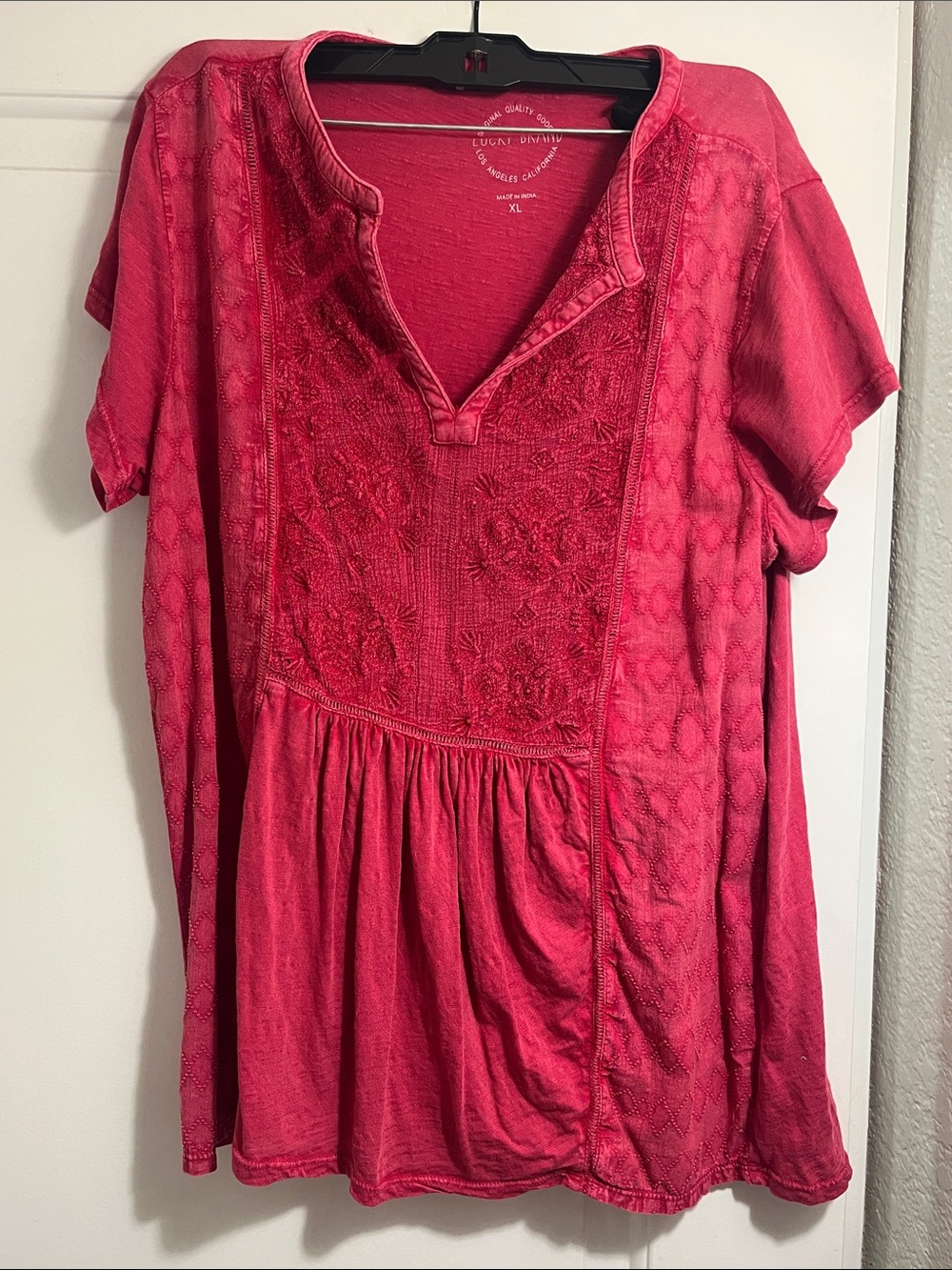Lucky Brand Pink Embroidered Peasant Tunic